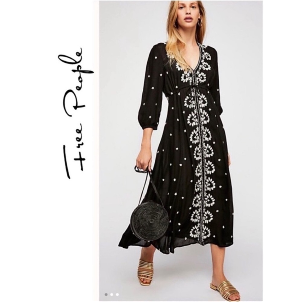 Free People Embroidered Fable Midi Dress